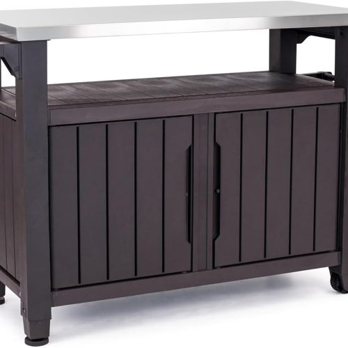 Outdoor Rolling Table Cart for Food Prep, Storage, Bar & Grill, Dark Brown