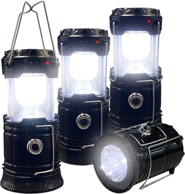 Collapsible Portable LED Camping Lantern  Lightweight Waterproof Solar USB Rechargeable LED Flashlight Survival Kits for Indoor Outdoor Home Emergency Light Power Outages Hiking Hurricane 4-Pack