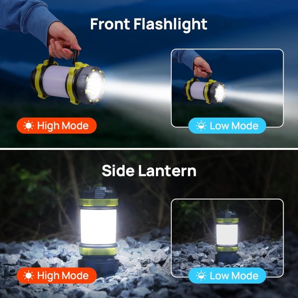 2 Pack LED Camping Lantern Flashlight Rechargeable, Portable Torch with 6 Light Modes, 3600mAh Power Bank, IPX4 Waterproof, USB C, Camping Lights for Hurricane, Emergency, Survival Kits