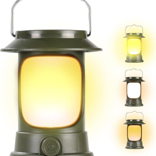 LED Rechargeable Camping Lantern, Rotary Dimming Solar Lantern IPX4 Waterproof with 3 Light Colors, Light Weight Camping Essentials, Lanterns for Power Outages, Home, Emergency, Hurricane