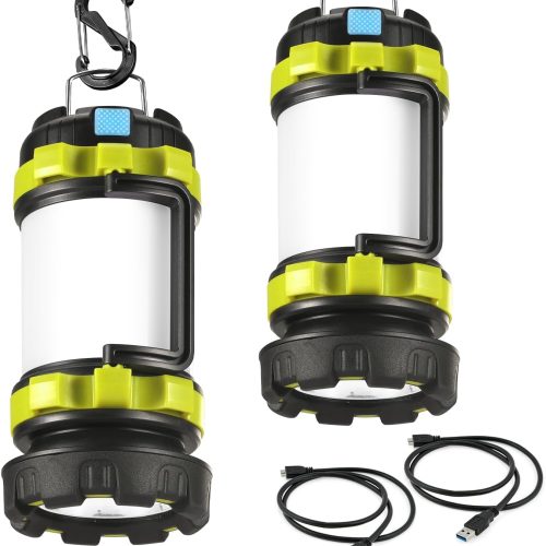 2 Pack LED Camping Lantern Flashlight Rechargeable,  Portable Torch with 6 Light Modes, 3600mAh Power Bank, IPX4 Waterproof, USB C, Camping Lights for Hurricane, Emergency, Survival Kits