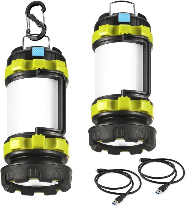 2 Pack LED Camping Lantern Flashlight Rechargeable, Portable Torch with 6 Light Modes, 3600mAh Power Bank, IPX4 Waterproof, USB C, Camping Lights for Hurricane, Emergency, Survival Kits